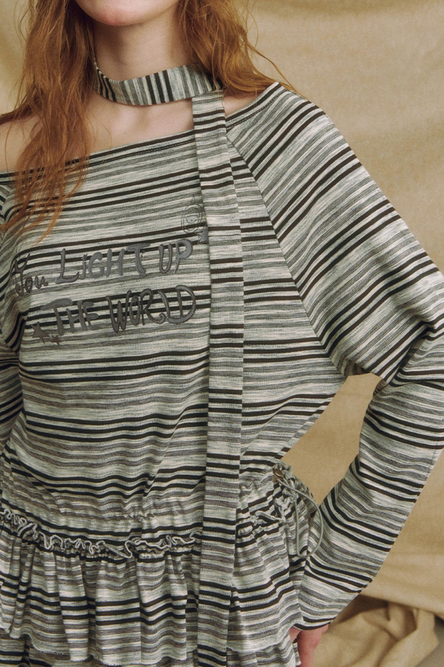 Chic One-Shoulder Striped Lace Top