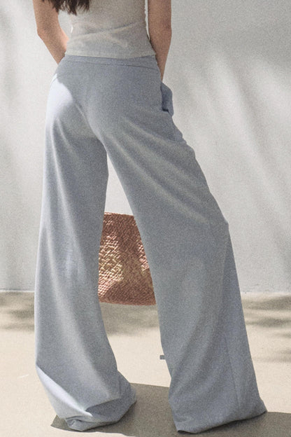 Lace-Up Top & Wide Leg Pants Set-Up