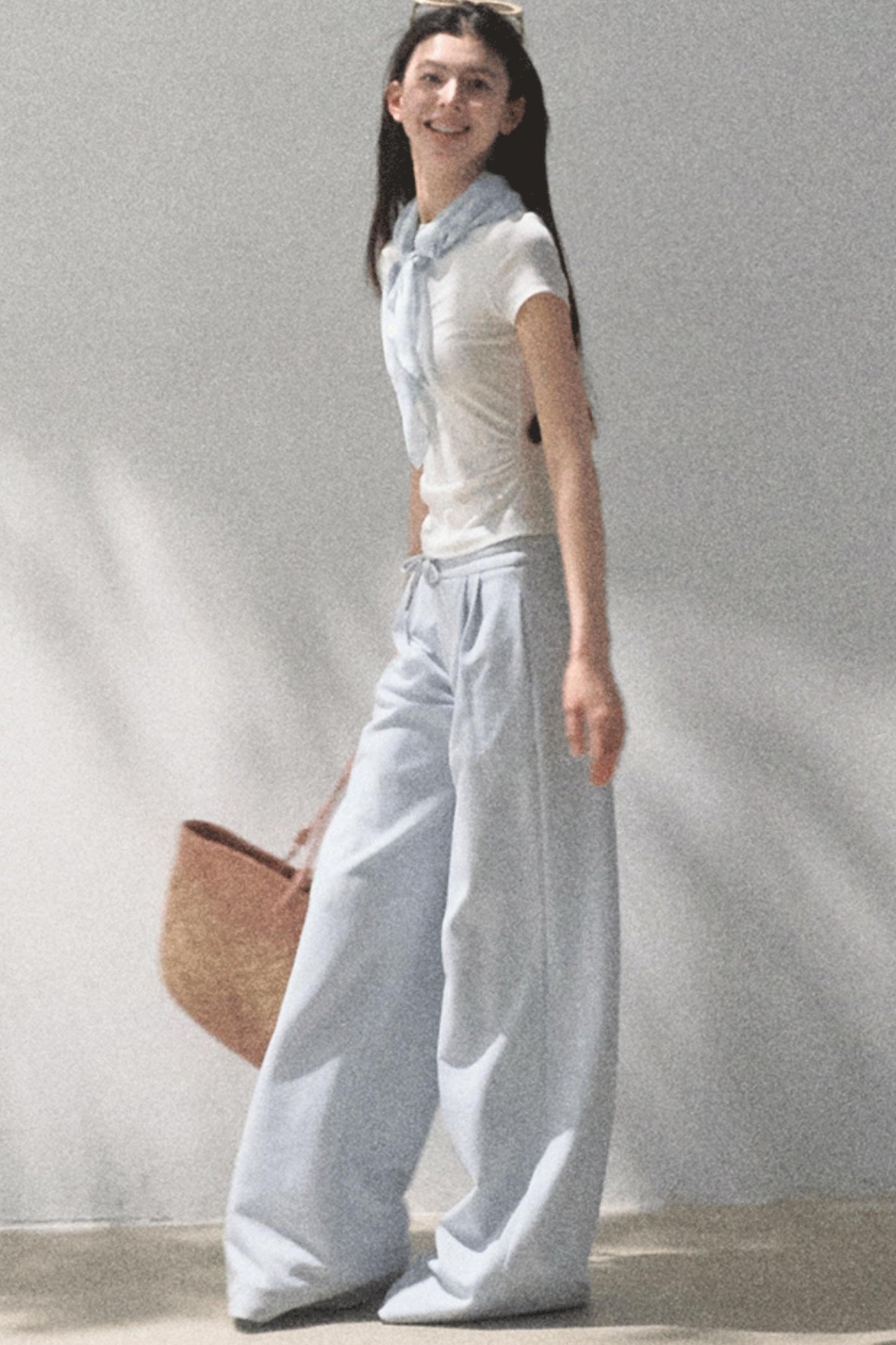 Lace-Up Top & Wide Leg Pants Set-Up