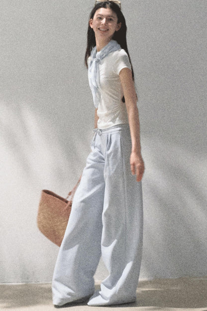 Lace-Up Top & Wide Leg Pants Set-Up