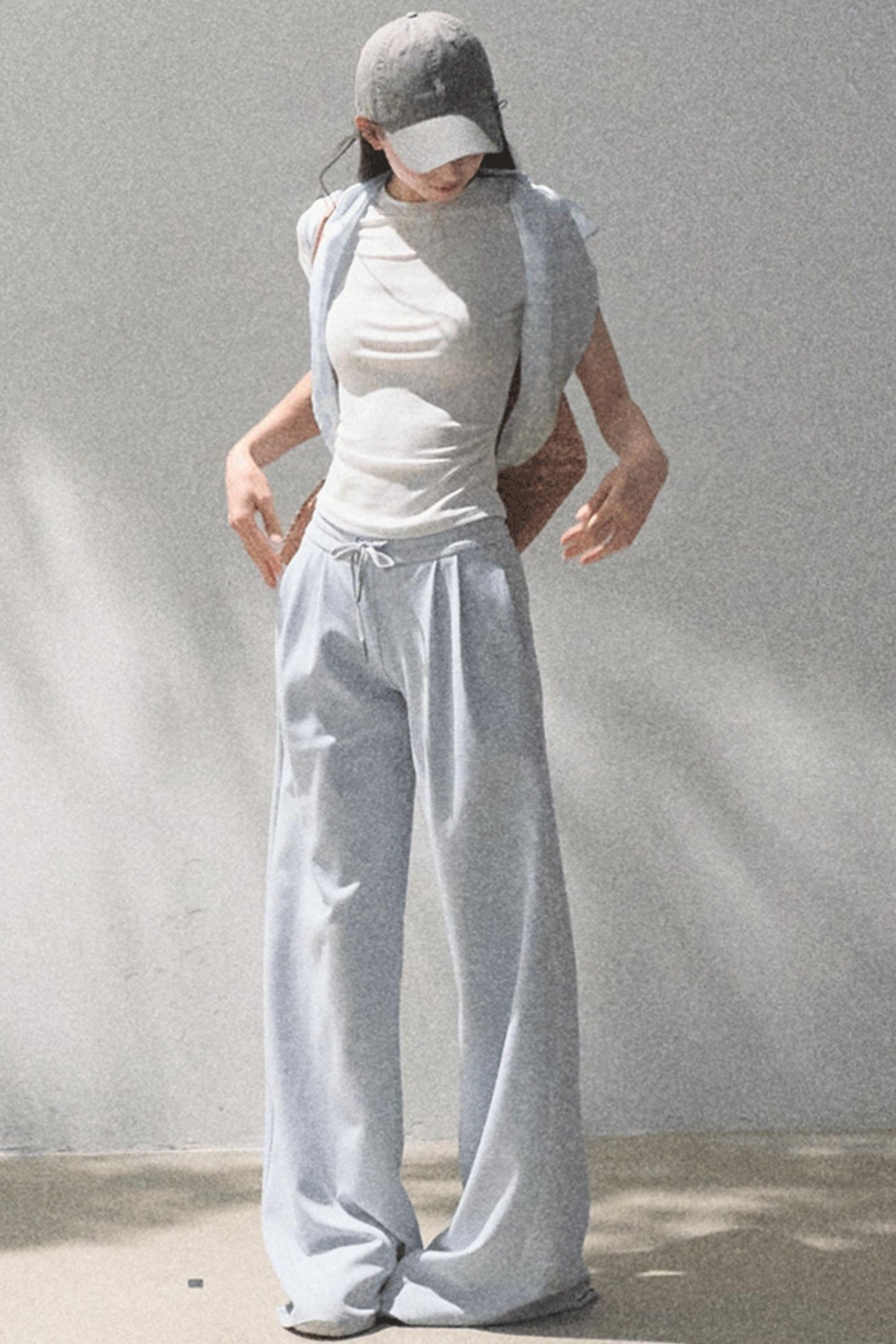 Lace-Up Top & Wide Leg Pants Set-Up