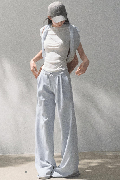 Lace-Up Top & Wide Leg Pants Set-Up