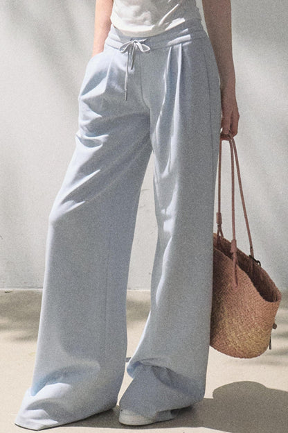 Lace-Up Top & Wide Leg Pants Set-Up