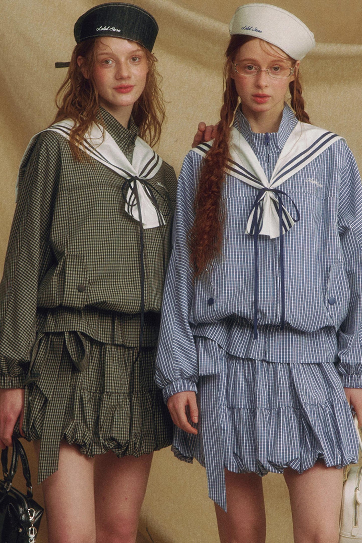 Navy Collar Plaid Jacket Set-Up