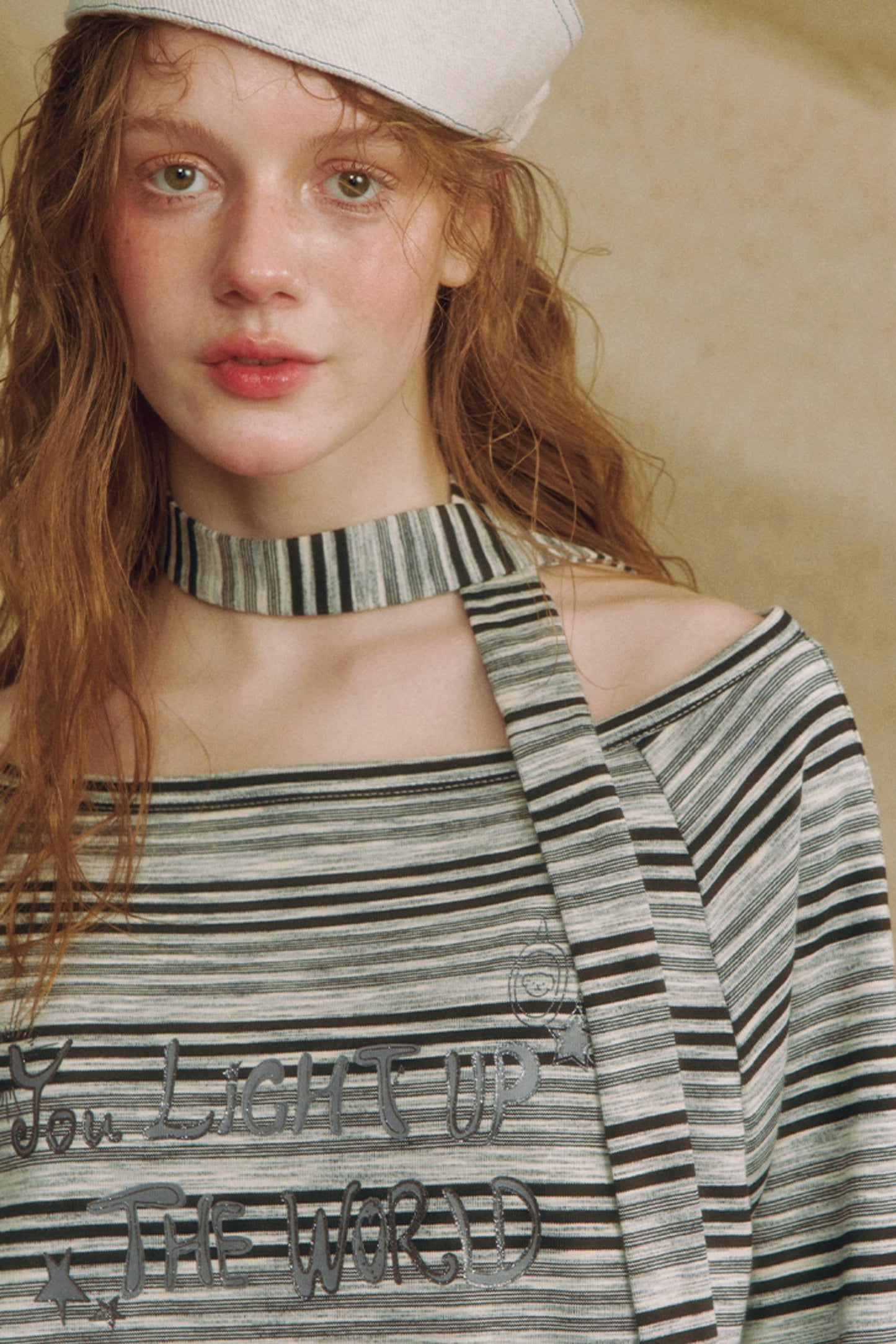 Chic One-Shoulder Striped Lace Top