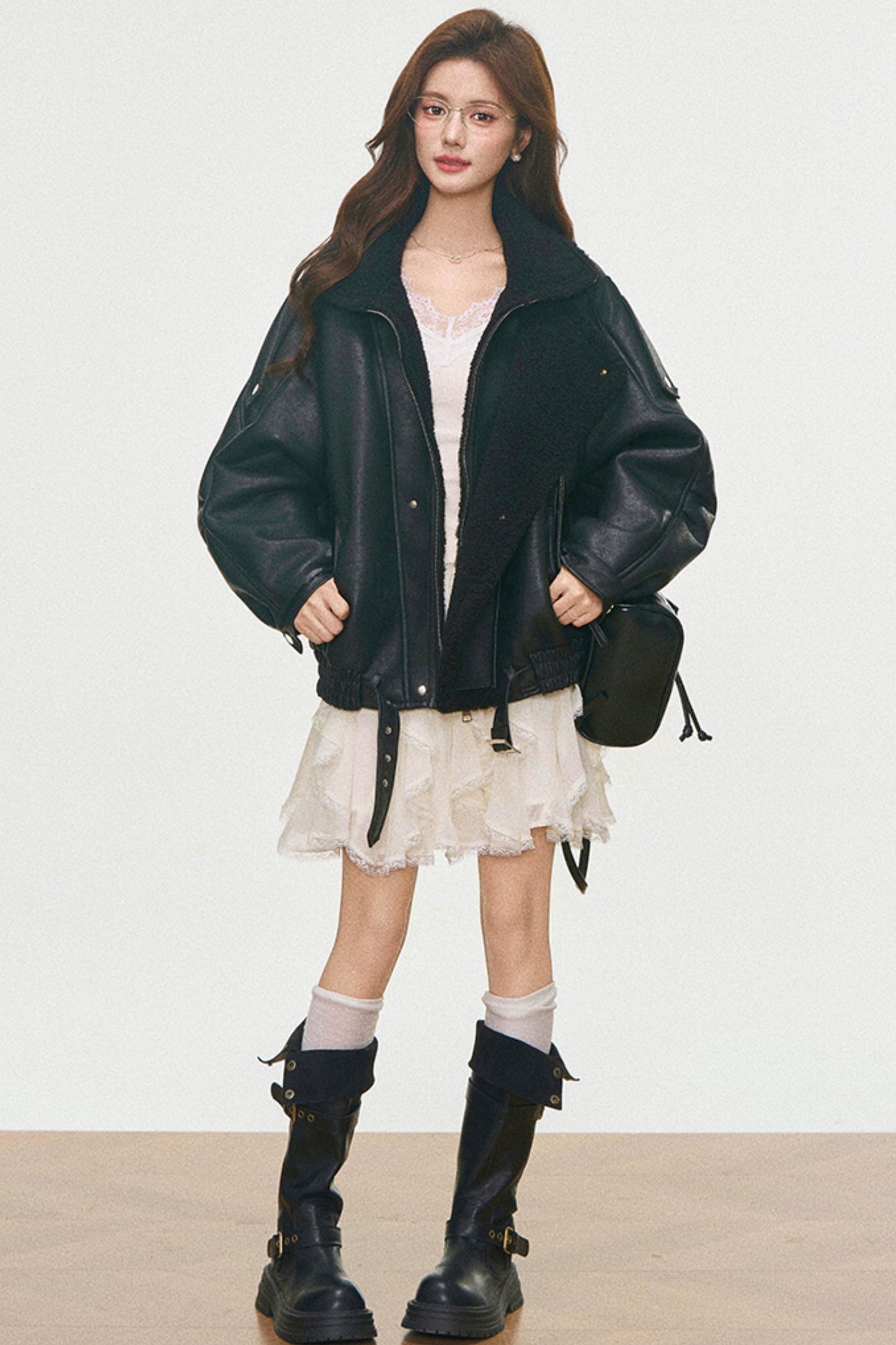 Leather And Fur Motorcycle Jacket Set-Up