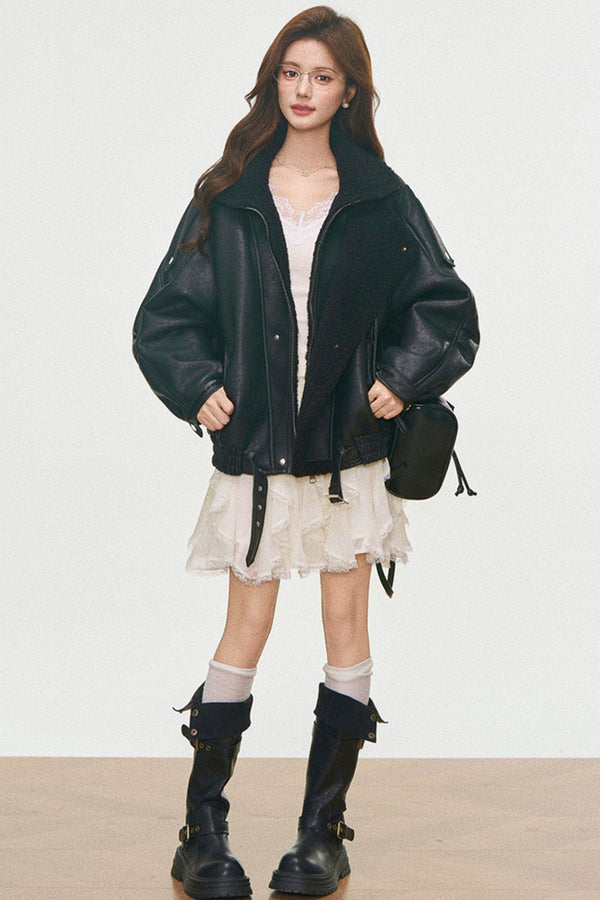 Leather And Fur Motorcycle Jacket Set-Up