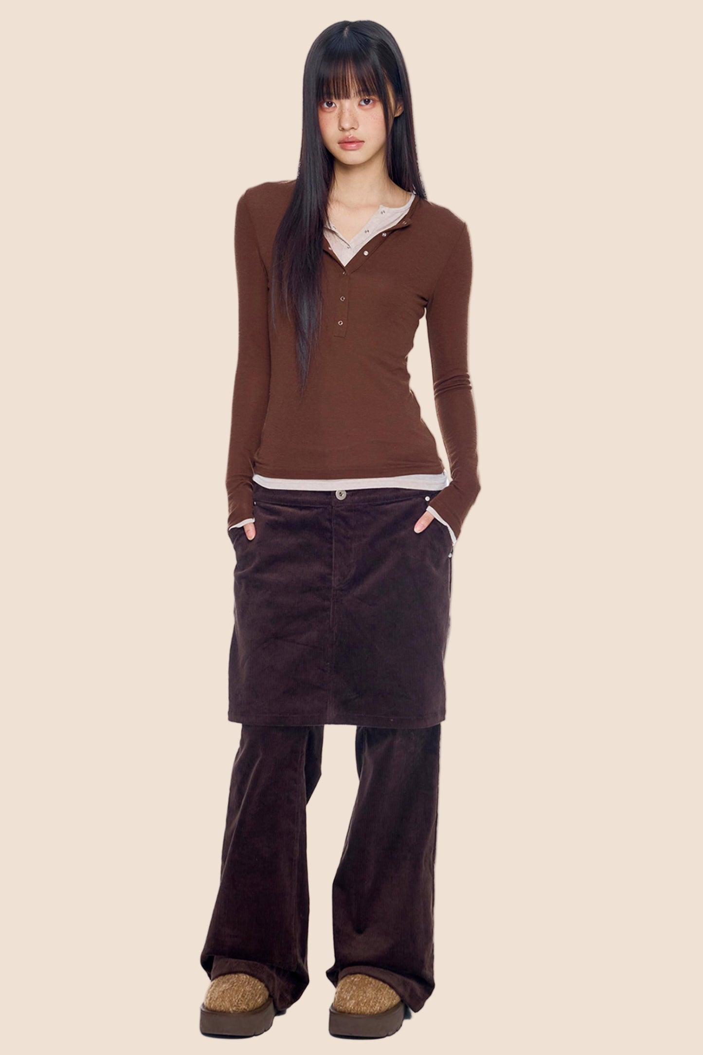 Corduroy Flared Skirt Pants