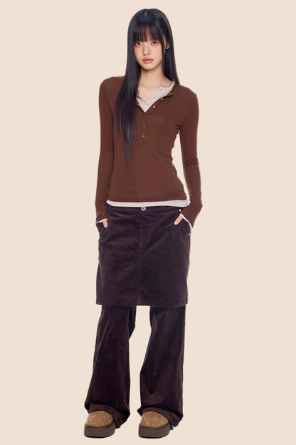 Corduroy Flared Skirt Pants