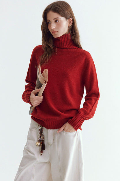 Wool Floral Yarn Turtleneck Sweater