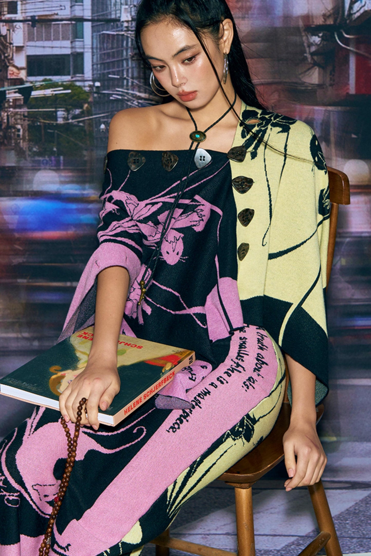 Purple Gold Hand-Painted Knitted Set-Up