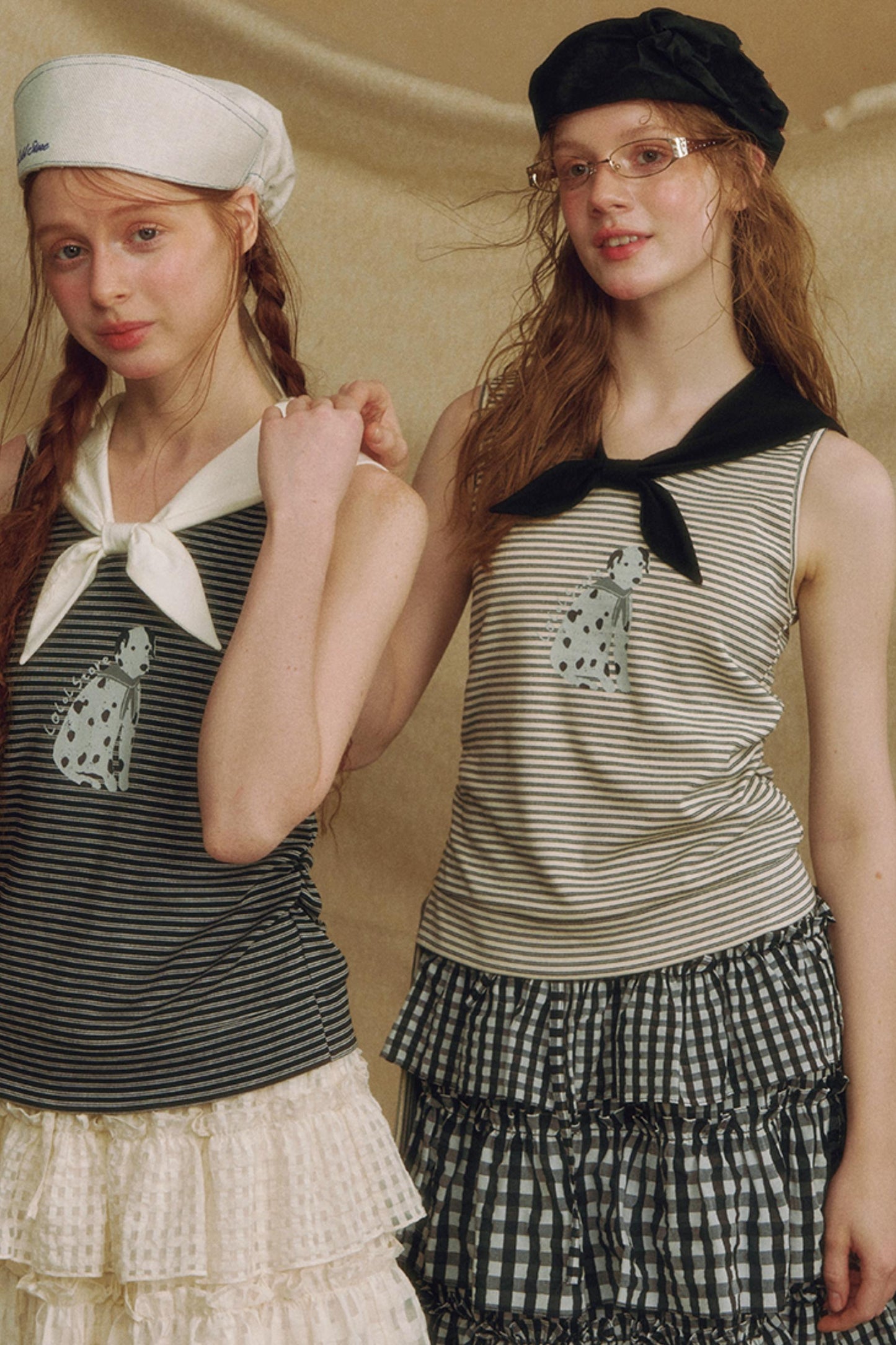 Puppy Print Bow-Striped Navy Tank Top