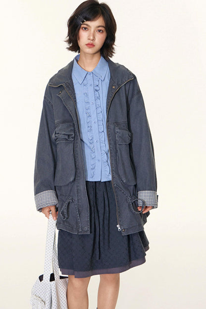 Vintage Lace-Up Plaid Puffy A-Line Skirt