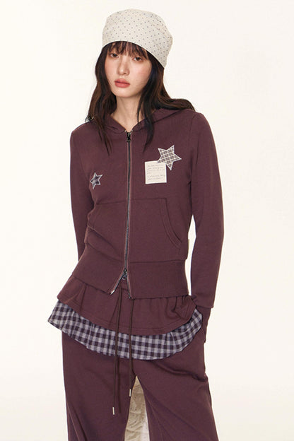 Star Patch Embroidered Hooded Cardigan Set-Up