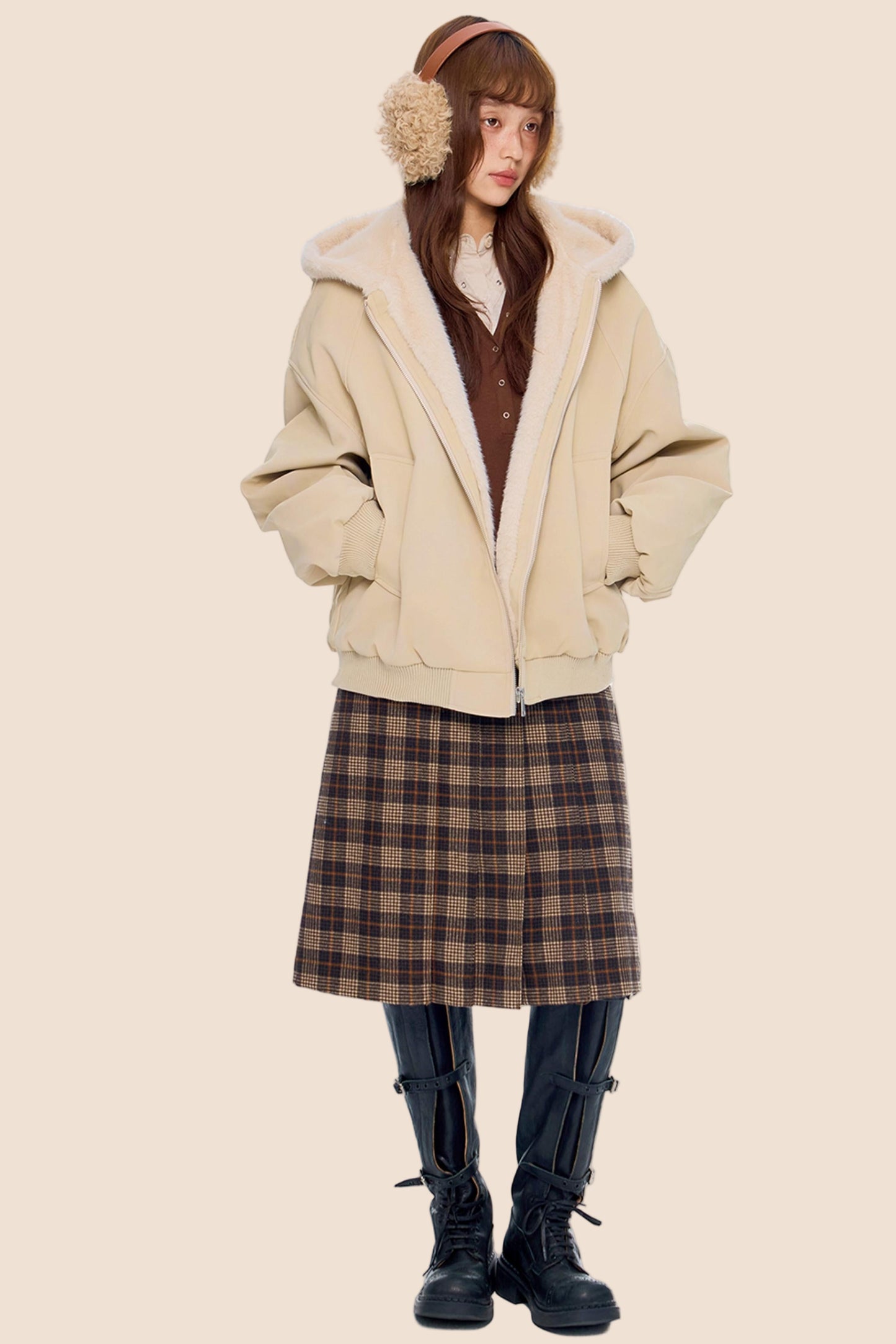 Mountain Carving Fur Collar Jacket