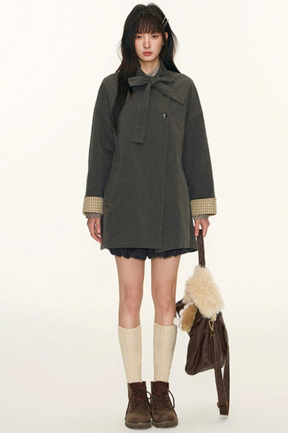 Dual-Purpose Plaid Patchwork Trench Coat