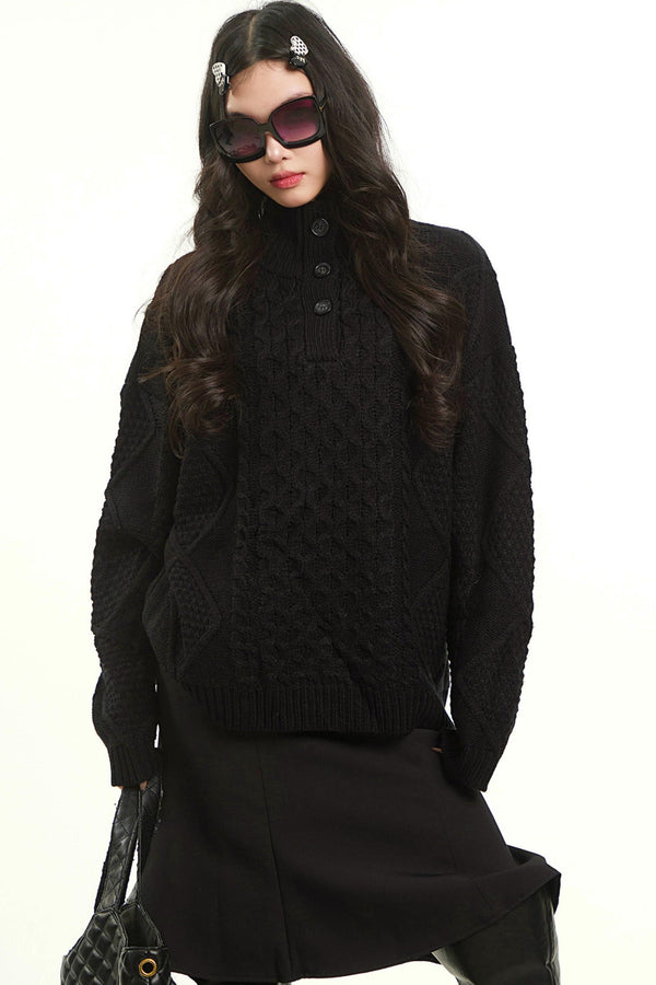 Retro Gray Twist Knitted Sweater