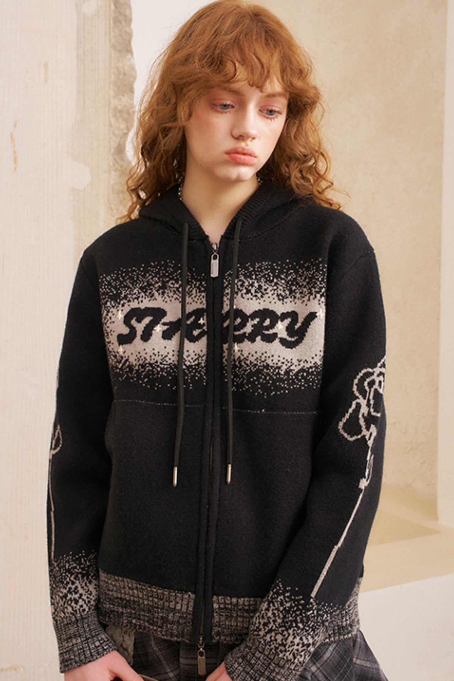 Gradient Jacquard Black Knit Jacket