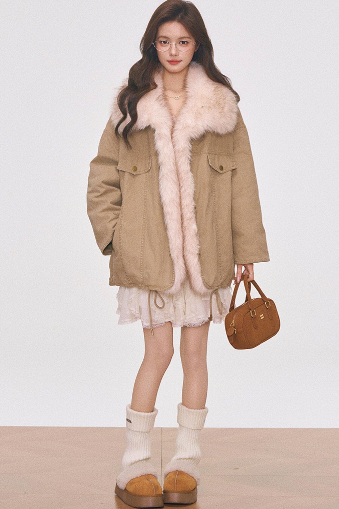 Washed Fur Patchwork Jacket Set-Up