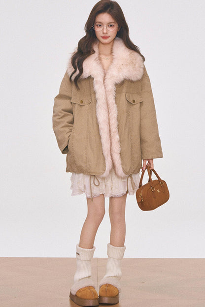 Washed Fur Patchwork Jacket Set-Up