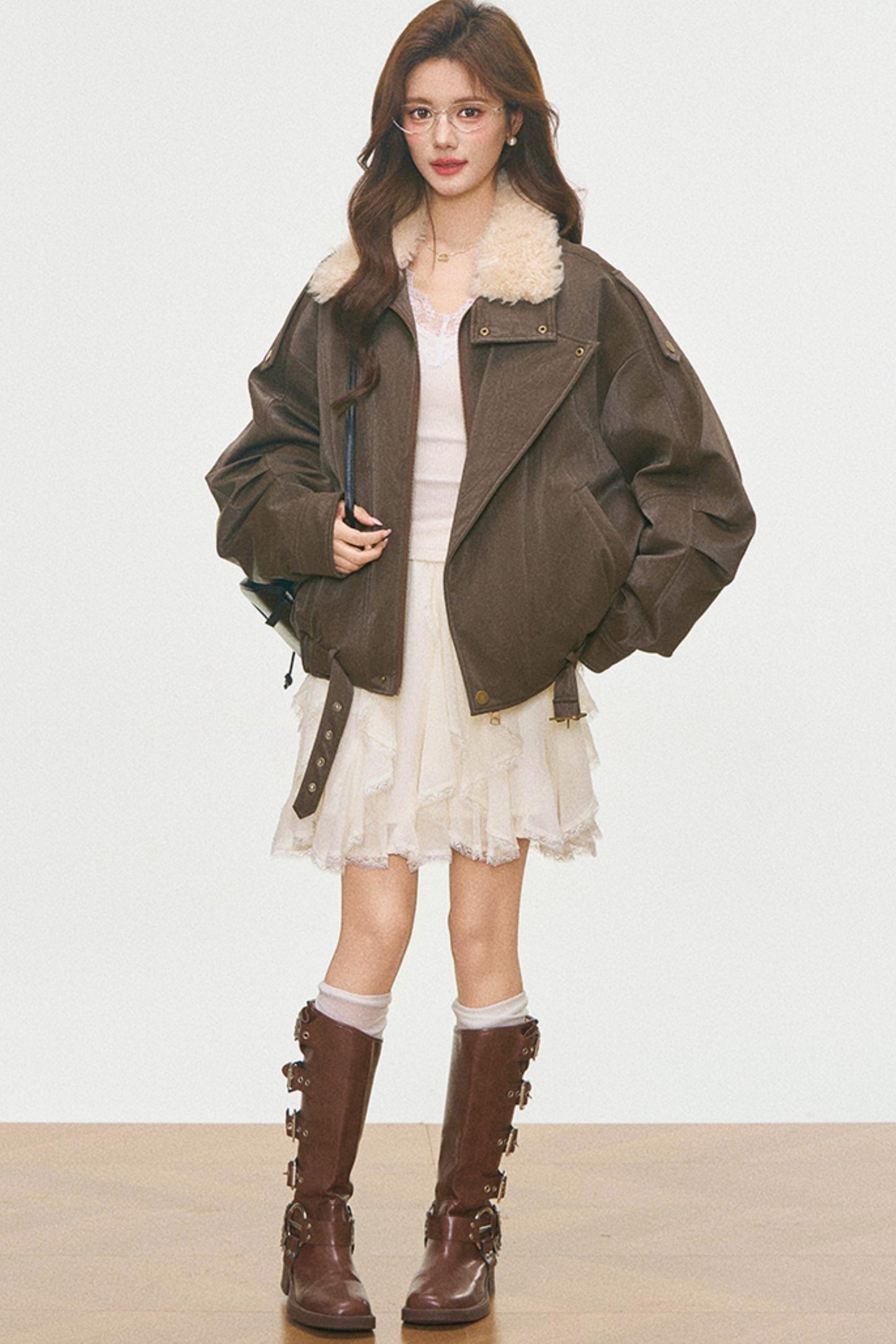 Fur Collar Cotton Coat Set-Up