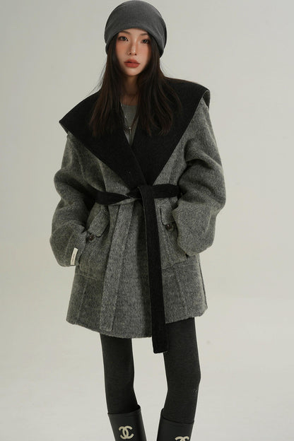 Double-Sided Large Lapel Mid-Length Wool Coat