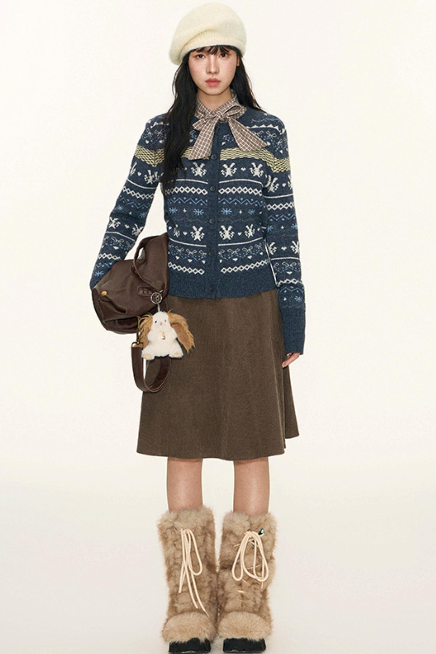 Original Plaid Embroidered Lace-Up Long Sleeve Shirt