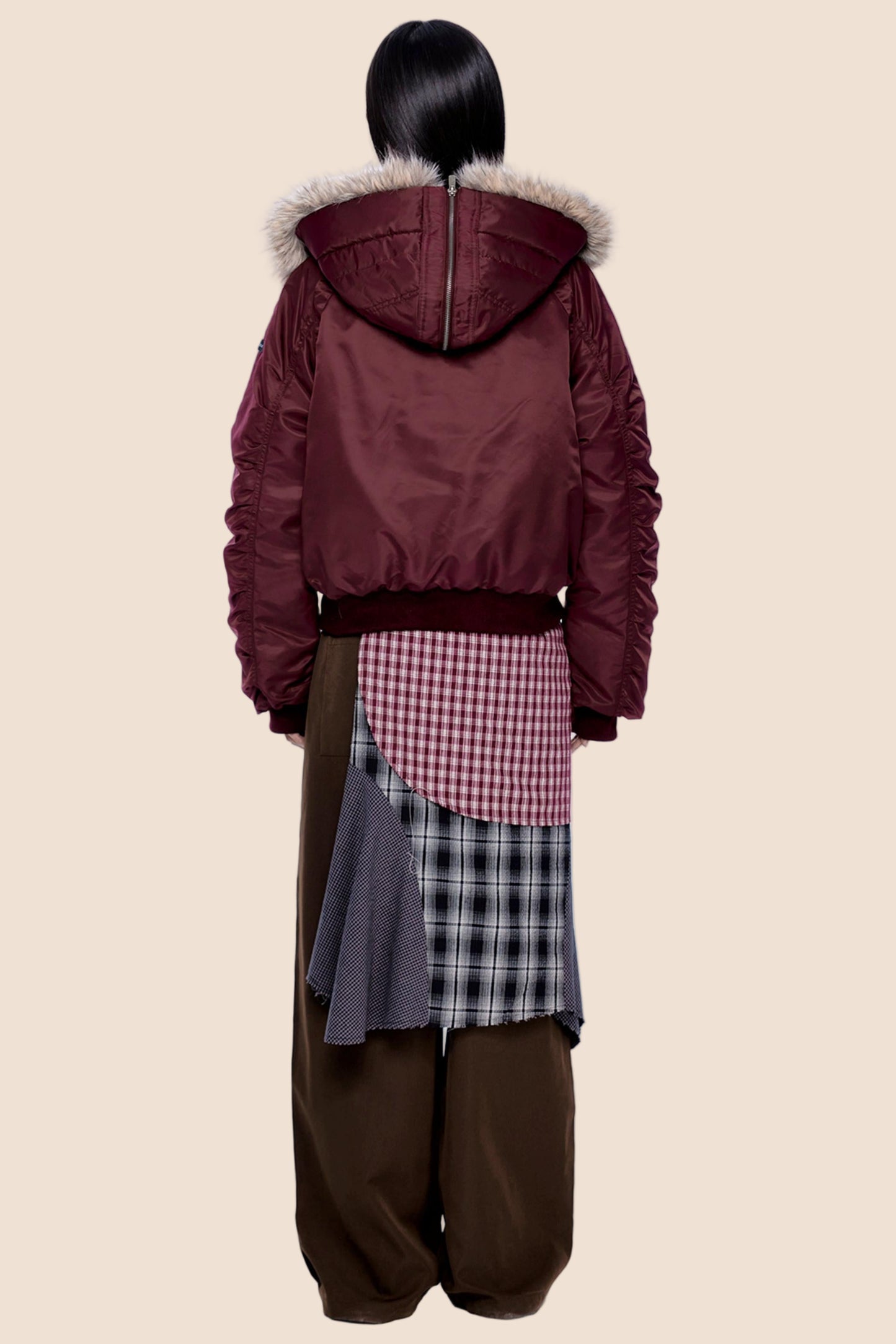 Large Fur Collar Pleated Jacket