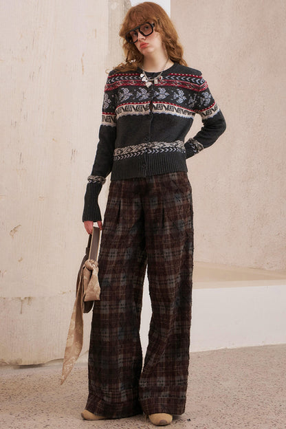 Textured Plaid Boho Slacks