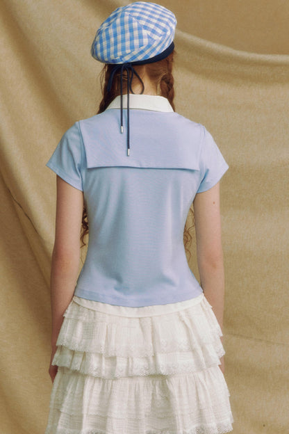 Navy Color Clash Shawl Tee