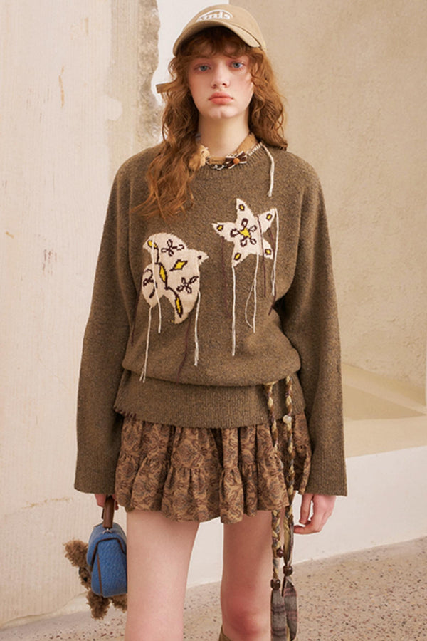 Star Fringe Long Sleeve Sweater