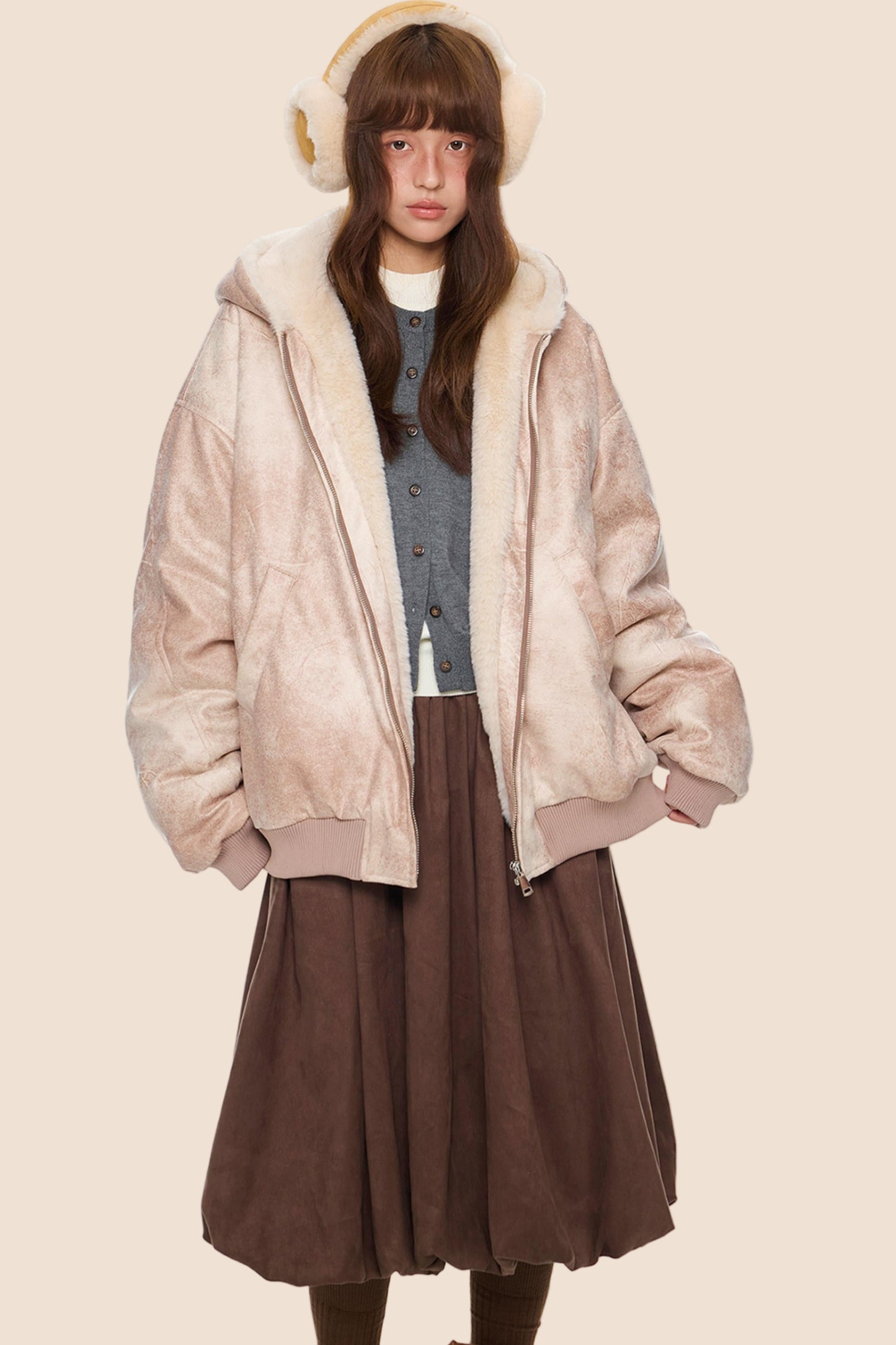 Furry Hooded Leather Jacket