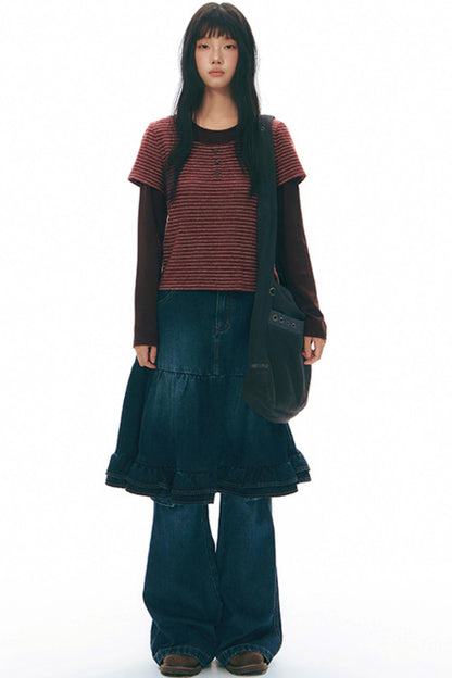 Brushed Stripe Round Neck Long Sleeve Top