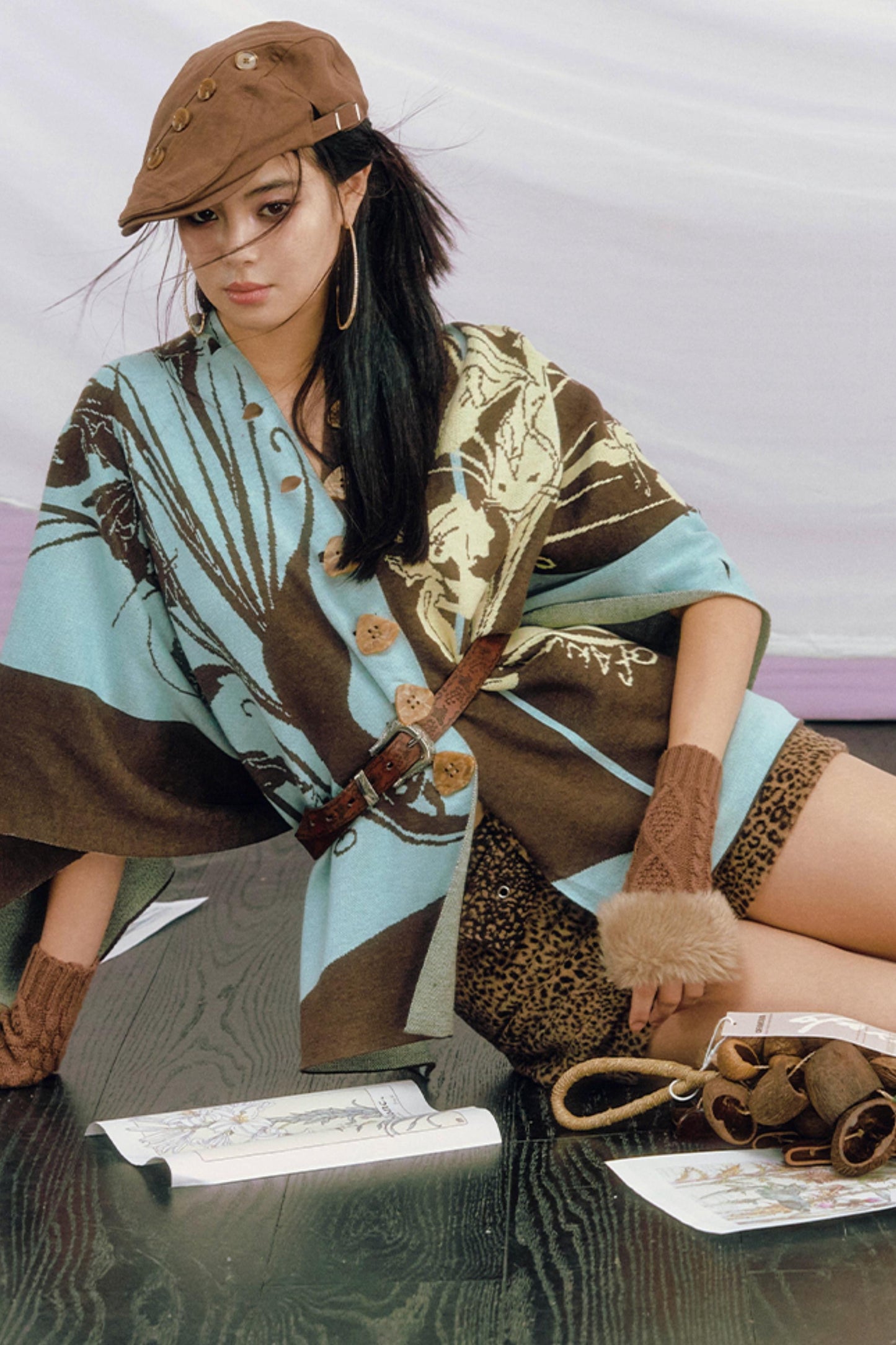 Purple Gold Hand-Painted Knitted Set-Up