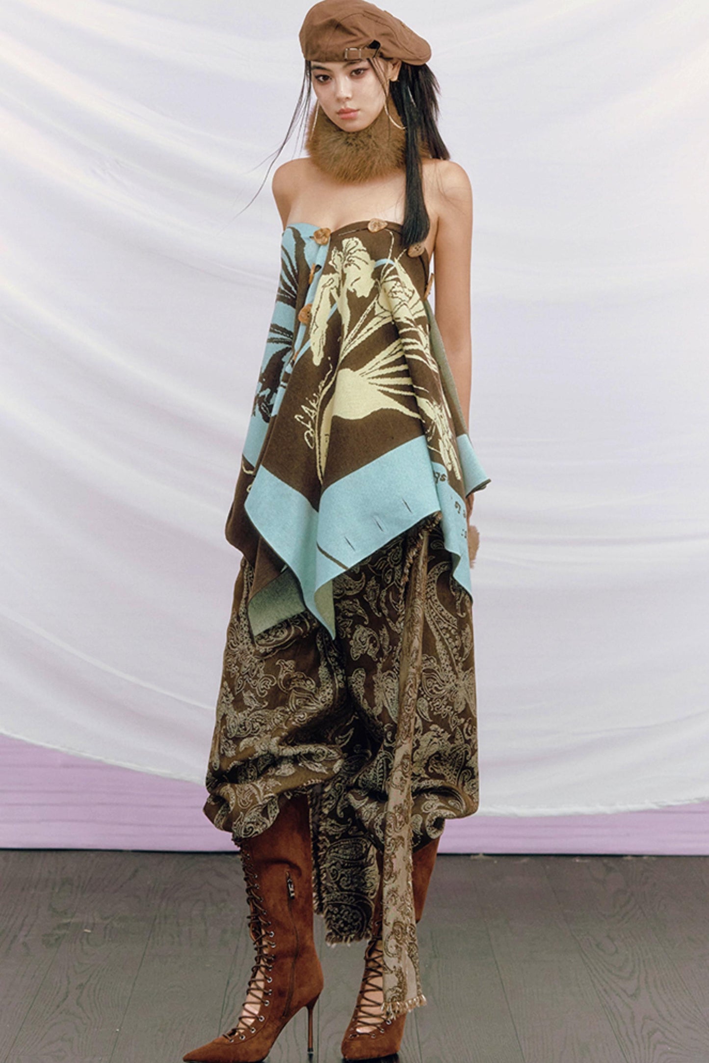 Purple Gold Hand-Painted Knitted Set-Up