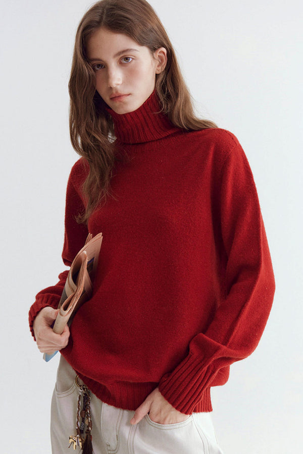 Wool Floral Yarn Turtleneck Sweater