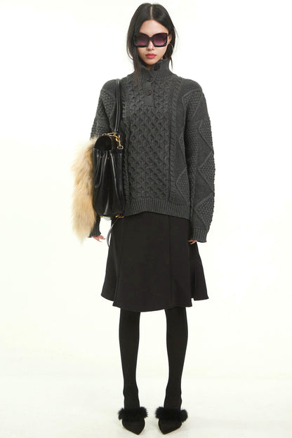 Retro Gray Twist Knitted Sweater