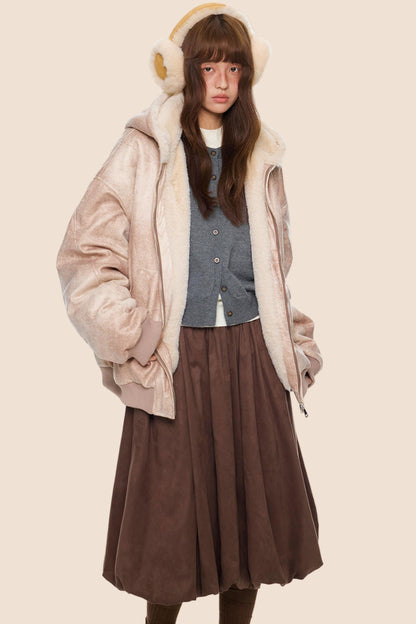 Furry Hooded Leather Jacket