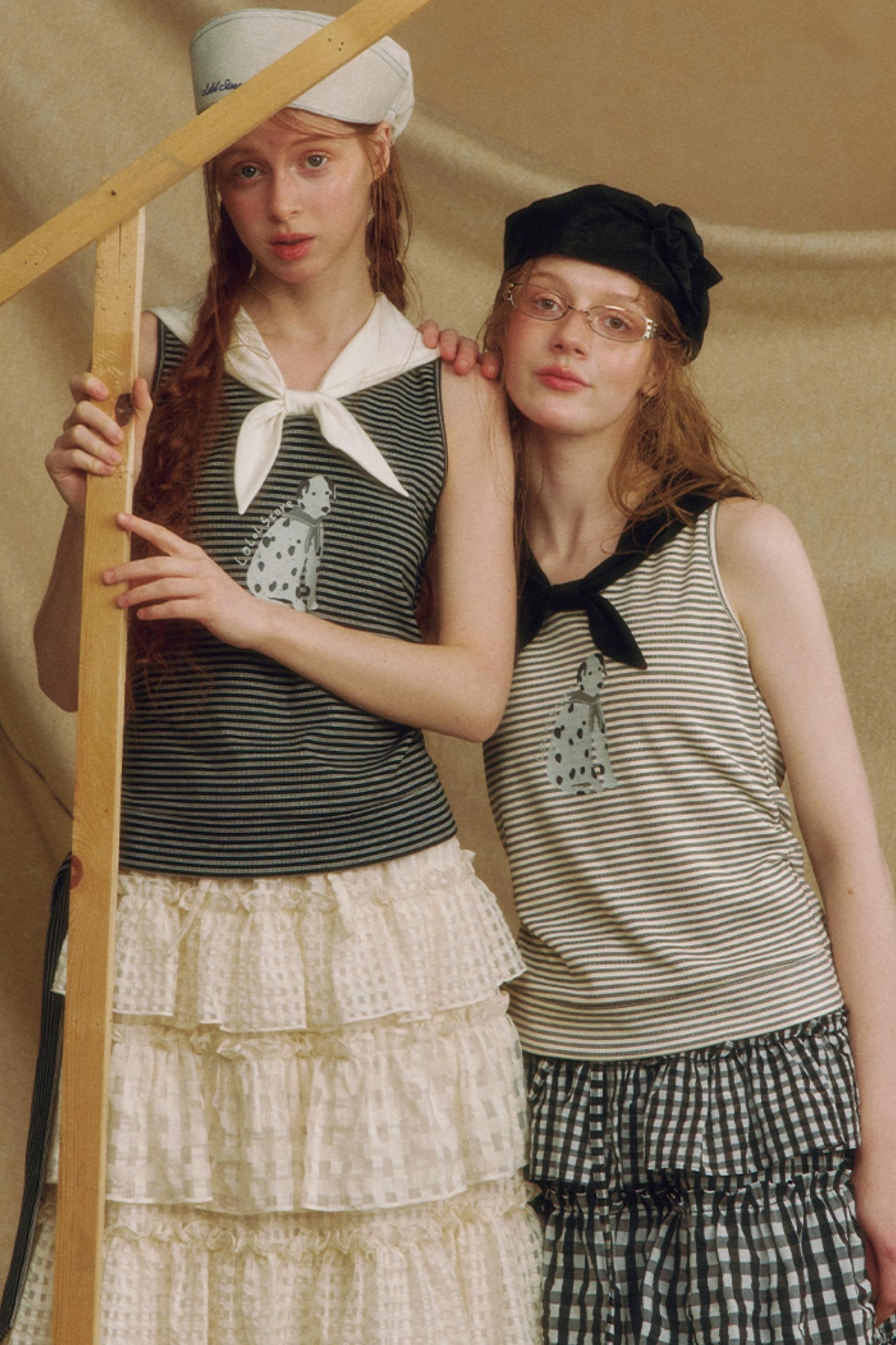 Puppy Print Bow-Striped Navy Tank Top