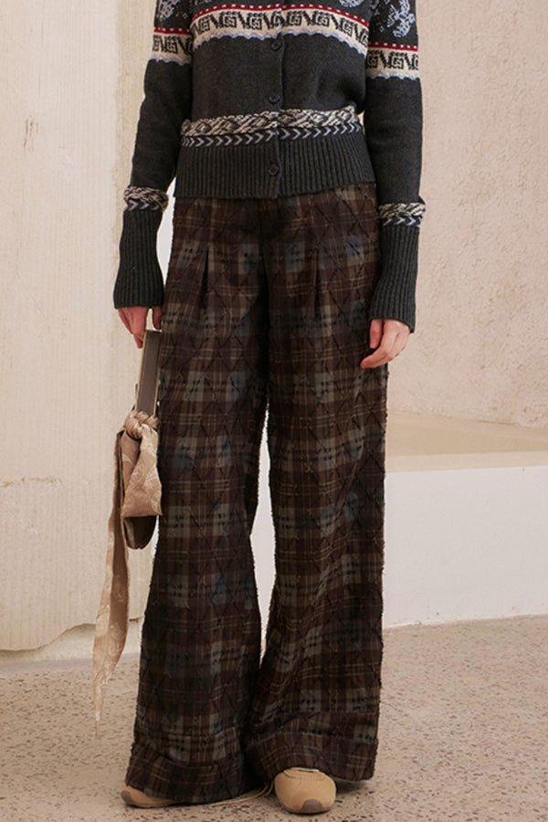 Textured Plaid Boho Slacks