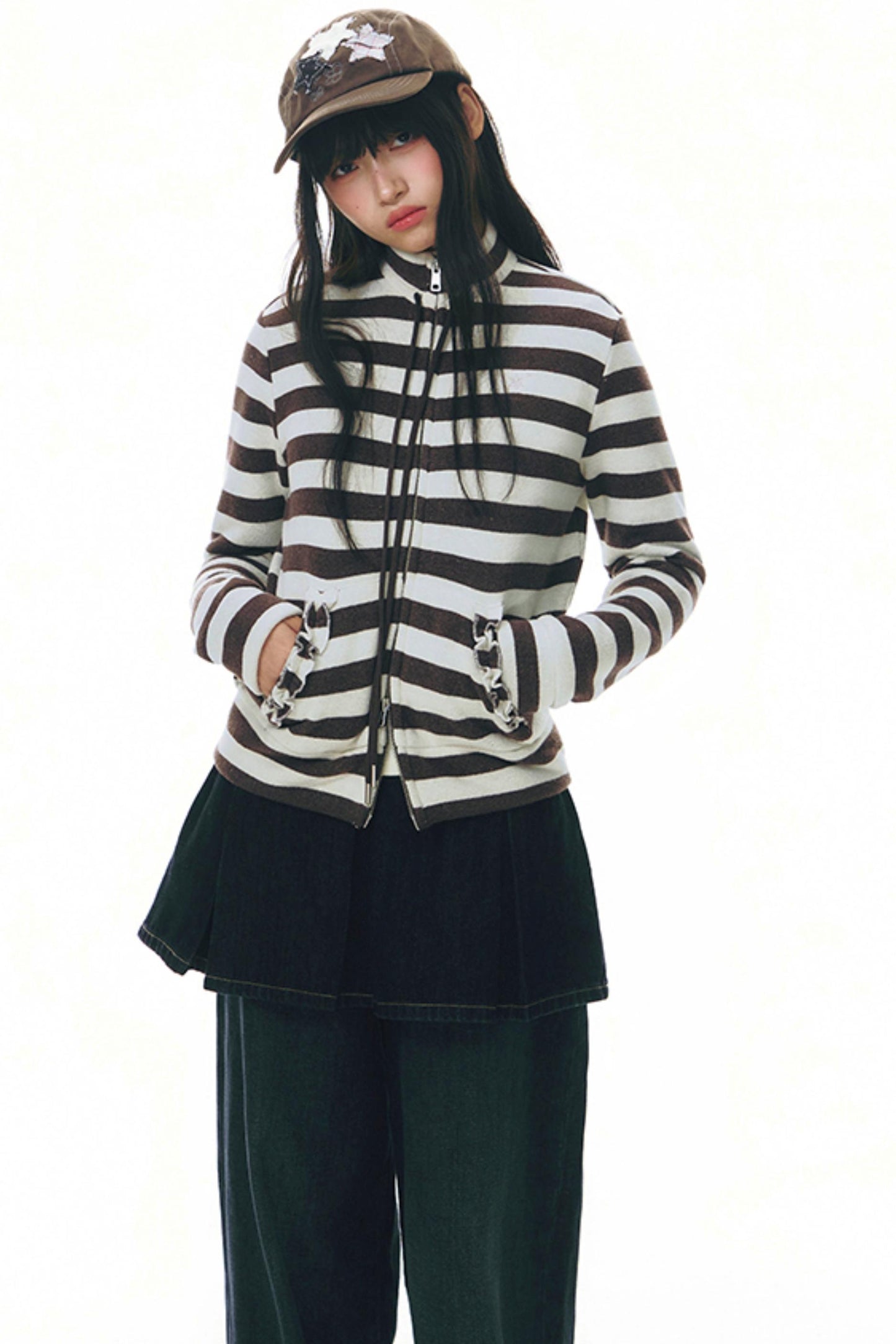 Stand-Up Striped Sweatshirt Jacket Set-Up