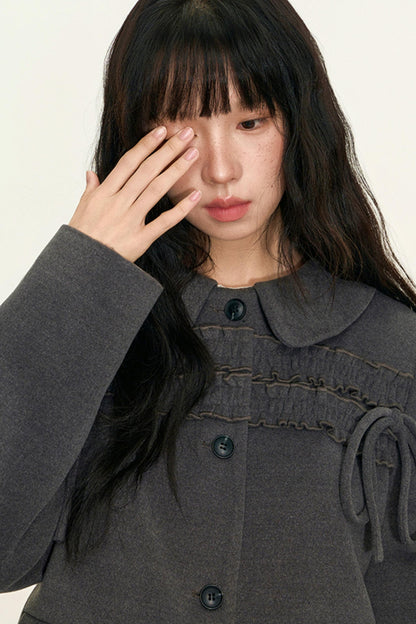 College Ruffle Woolen Suit Skirt Set-Up