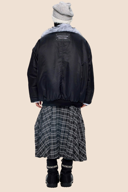 Fur-Trimmed Color-Blocked Cotton Jacket