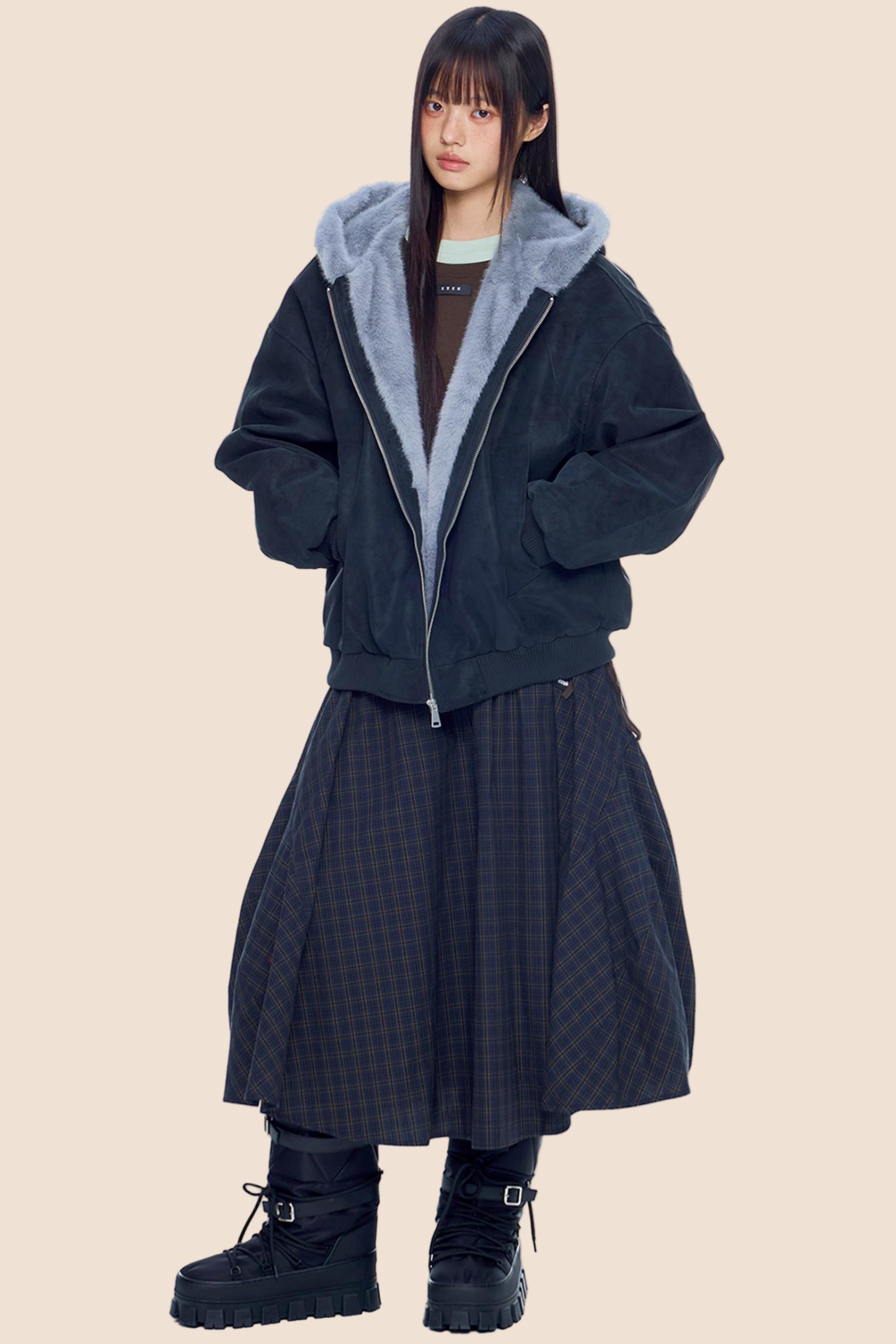 Mountain Carving Fur Collar Jacket