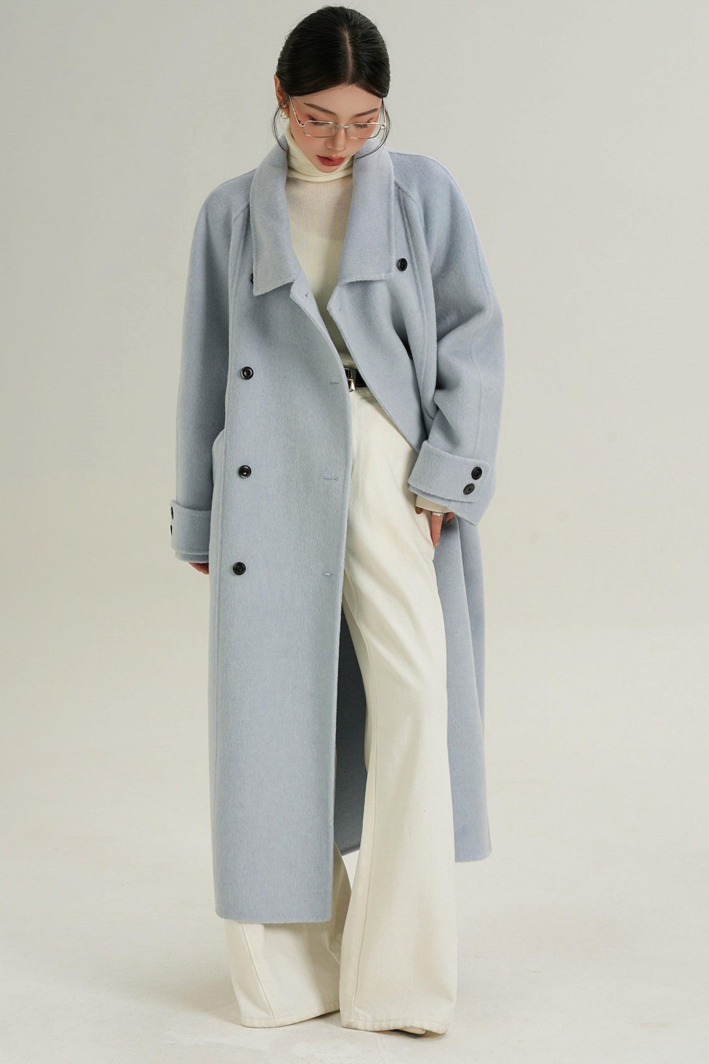 Elegant Blue Wool Coat