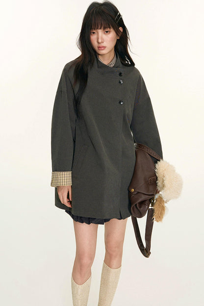 Dual-Purpose Plaid Patchwork Trench Coat