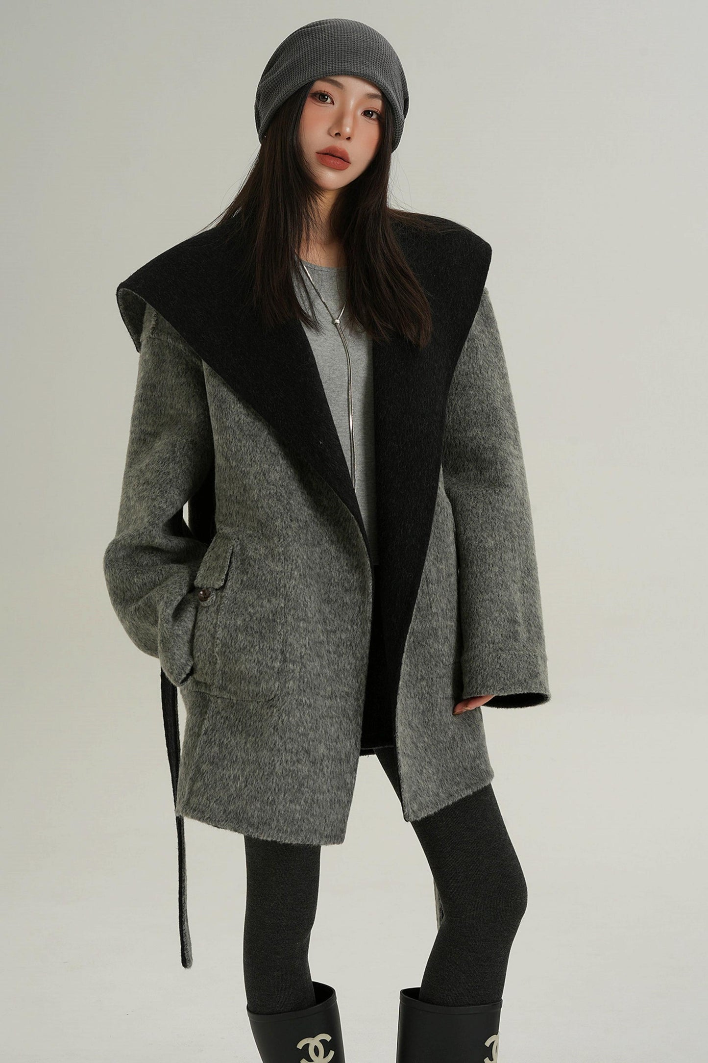 Double-Sided Large Lapel Mid-Length Wool Coat