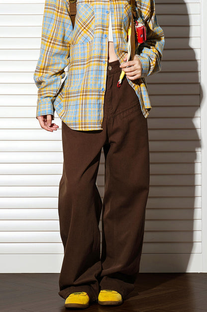 커피 색깔 스트레이트 슬랙스 