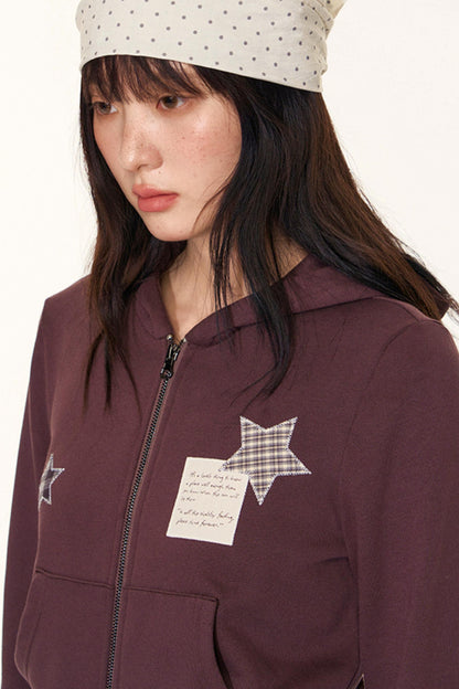 Star Patch Embroidered Hooded Cardigan Set-Up