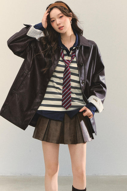 Motorcycle Plaid Leather Jacket